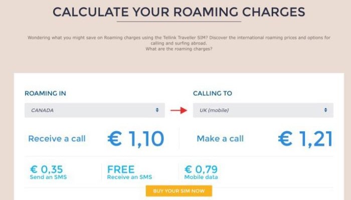 Calculate your roaming charges with the Tellink Traveller SIM