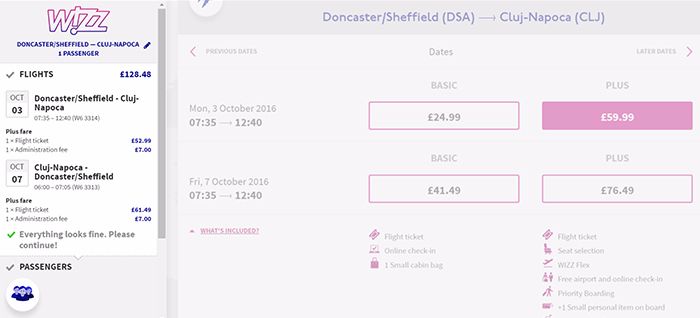Wizz Air Basic flight options