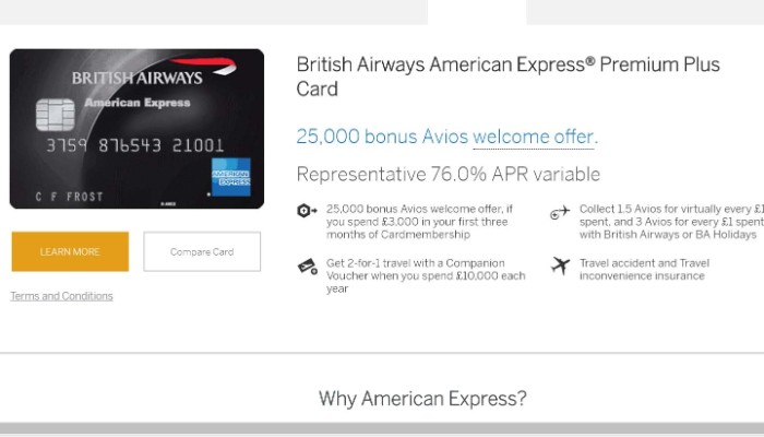 Details of the BA Amex Premium Plus card
