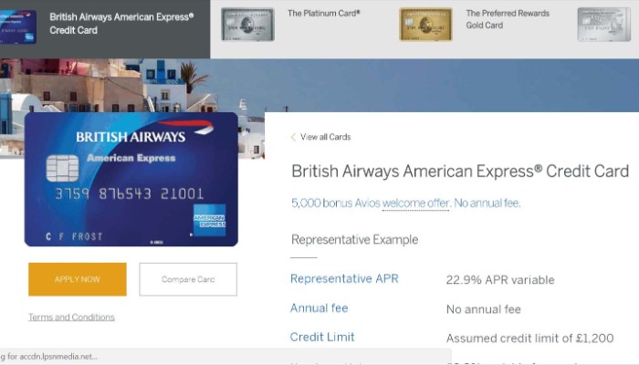 Detals of FREE British Airways AMEX card