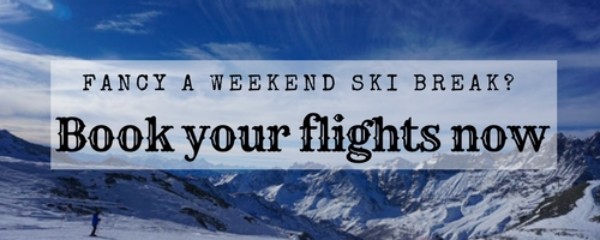 Adverts promoting flights to ski resorts