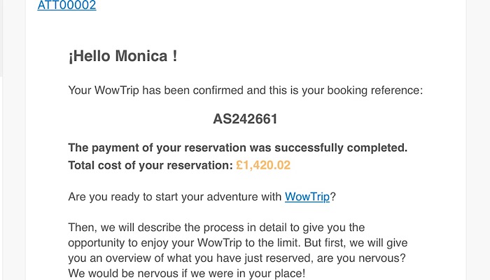WowTrip price confirmation 