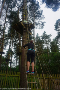 climbing up to the high ropes course