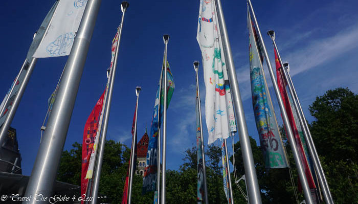 Flags at Ouchy port in Lausanne 
