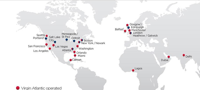Virgin Atlantic route map