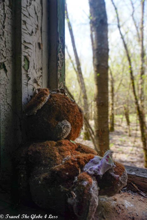 Teddy bear in abandoned house in Zalissya