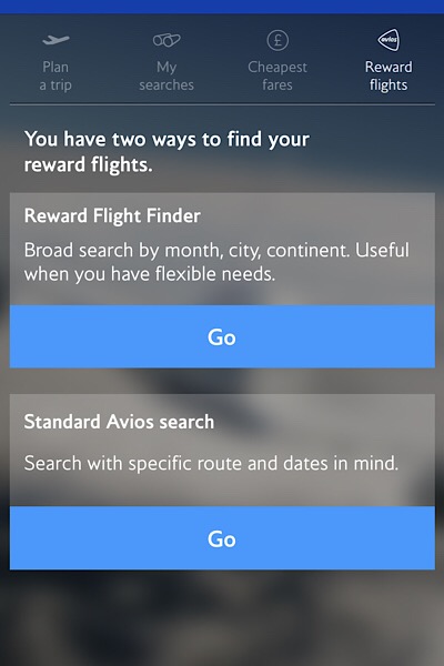 BA reward flight finder 