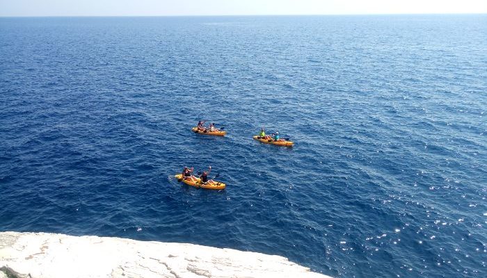View from above of sea kayaking in Zadar