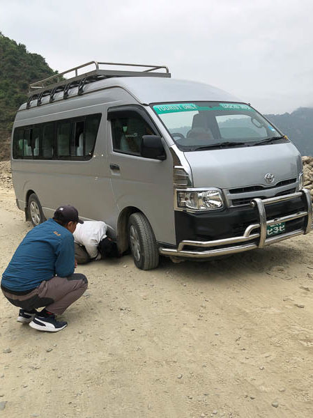 Puncture on the road to Manthali