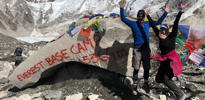 posing at Everest Base Camp