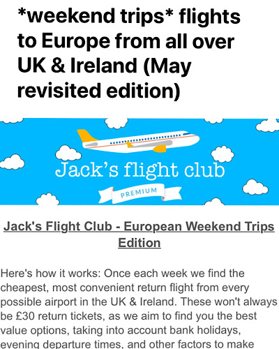 Jack’s Flight Club weekend trips