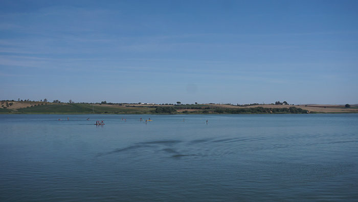 Arcos De La Frontera reservoir and kayakers