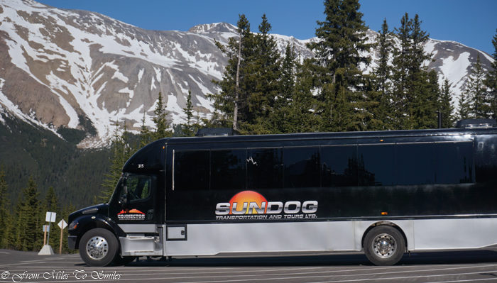 Sundog Tours bus on the Icefields Parkway