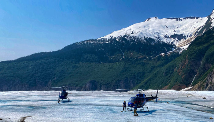 Our helicopter on the ice of the Mendenhall Glacier