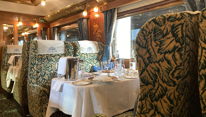 The beautiful Alnwick carriage on the Northern Belle train 