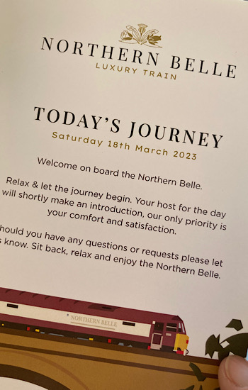 Daily itinerary for our Northern Belle train journey