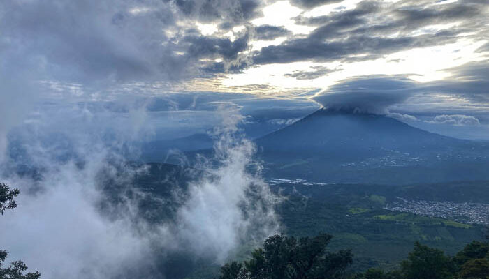 Views of the volcanoes around Antigua from Pacaya Volcano, Guatemala