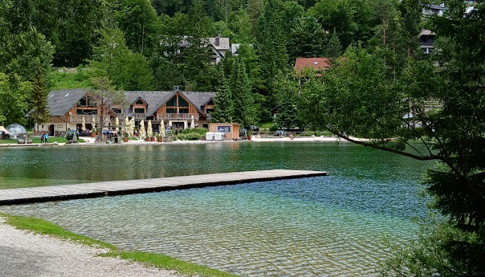 a dock on a lake in Slovenia
