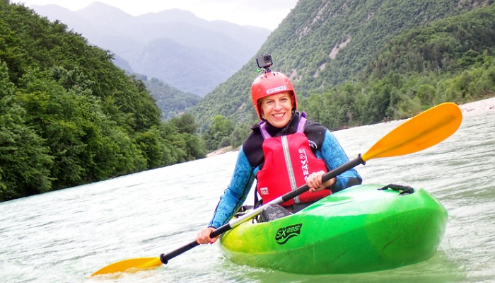 a woman in a kayak