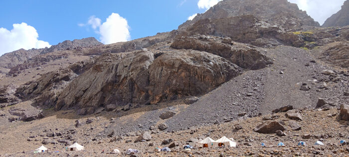 tents in a rocky area